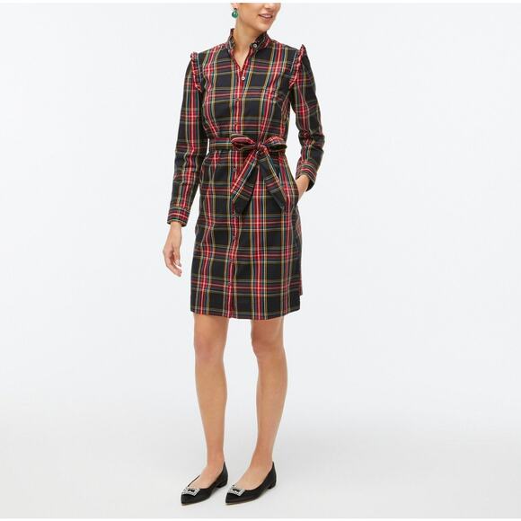 J. Crew Black Tartan Long Sleeve Shift Dress - Picture 2 of 12